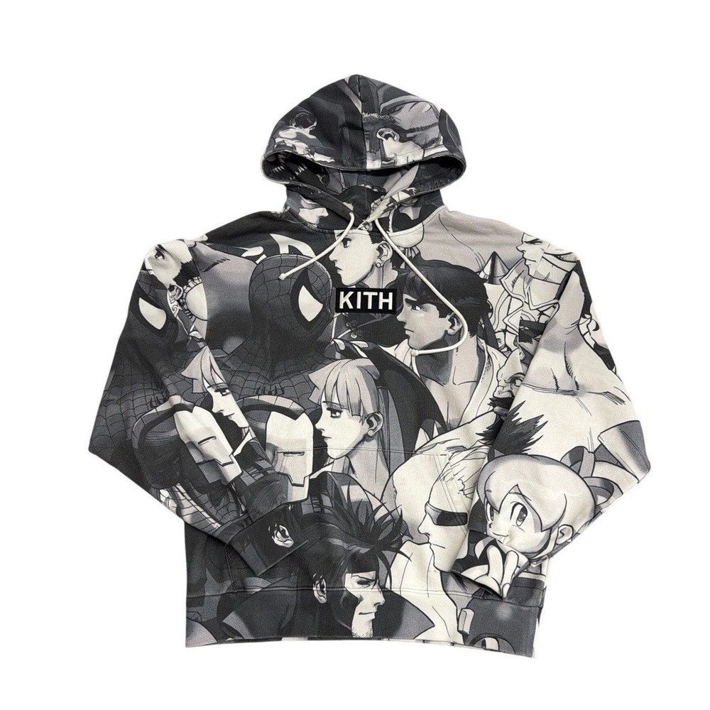 Kith Marvel Capcom All Over Print Hoodie Mens Medium Black White KHM031304
